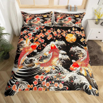 Jaapani Samurai Voodipesu Komplekt T&auml;issuuruses Kirsipuude Tekikate Punane P&auml;ike Hokusai Tekikate Fuji M&auml;gi Tekikate EU single(135x200cm)