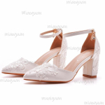 ValgedpitsistPulmakannad Naiste Paksude Kontsadega Teravaotsalised Pruudisandaalid Elegantne PeokleitKingad Naistele Zapatos De Mujer 34 white
