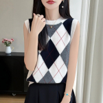 Naiste retro argyle villane vest - Peen, soe, mitmek&uuml;lgne kevadeks ja s&uuml;giseks white