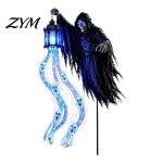 P&uuml;hade Terrassivalgustusega Kaunistused Halloween Hingekorjaja P&auml;ikeseaia Postivalgusti, Animeeritud Kummituslatern Niidukiga Aia Kunst Voolavate LED-silmadega, black