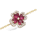 Les Tr&eacute;sors De Lily [N6821] - Bracelet Plaqu&eacute; Or 'Tr&egrave;fle' rubis dor&eacute; - 13x13 mm kuld