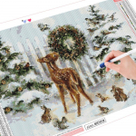 Teemantmaal T&auml;isruudukujuline j&otilde;ulupuu Teemanttikandid Hirve ristpistes Loomakomplekt Mosaiik Talvine K&auml;sitsi valmistatud Kingitus Full Round (20X30CM)