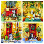 Teemantmaal Ristpistes Koera pilt kivist Teemanttikandid Loomade K&auml;sit&ouml;&ouml; J&otilde;ulukaunistused Full Round 30x30CM punane