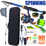SOUGAYILANG Fsihing vardad ja rullid ComboTravel teleskoopne spinningu heitgaas koos spinningurulliga Baitcasting kalakandekott &otilde;ngen&ouml;&ouml;ri peibutis Spinning1.8M&1000Series sinine