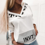 Minu garderoobi luba Elegantne naiste kirjatr&uuml;kiga pluuss&auml;rk vabaaja pikkade varrukatega pullover Topid Naiste kapuutsiga krae L valge