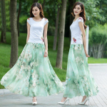 Suvine uus &scaron;ifoonist seelik pikk plusssuuruses seelik Bohemian Floral Big Swing Naiste rannaseelik pikk seelik Naiste A-kujuline seelik L
