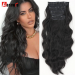 S&uuml;nteetilised Pikad Lainelised S&uuml;nteetilised Juuksepikendused 4tk/komplekt Clip In Juuksepikendused Tumepruunid Ombre Honey Blond Paksud juukseotsad
