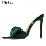 Eilyken Summer Silk Butterfly-s&otilde;lm Mule K&otilde;rged kontsad Sussid Sandaalid Varbad Terava varbaga Rihm Slides Pidu Naiste sussid kingad 35 roheline