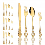 16 tk roostevabast terasest kuninglik s&ouml;&ouml;giriistade komplekt kuldne &otilde;htus&ouml;&ouml;k L&auml;&auml;ne toidu lauan&otilde;ud praad nuga kohvilusikas puuvilja kahvel s&ouml;&ouml;giriistad 16Pcs Dessert Spoon kuld