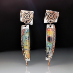 Vintage tribal spiraallehe emailiga Cloisonne'i lilledega rippuvad k&otilde;rvar&otilde;ngad metallist maalimustriga pronksist geomeetrilised k&otilde;rvar&otilde;ngad naistele 1 Pair