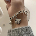 FOXANRY Inglise kirjasilt Punk Brcacelet naistele paaridele INS Fashion Vintage k&auml;sitsi valmistatud pall ripats peo ehted kingitused 18cm h&otilde;be