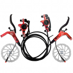 E-Bike h&uuml;drauliline pidurikomplekt koos 160 mm rootoritega eesmise ja tagumise h&uuml;draulilise ketaspidurisadula hoob jaoks punane