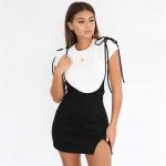 Kevadine seksikas spagetirihmaga naiste kleit, varrukateta seljata sidemega kleit naistele suvised l&otilde;hestatud kleidid S must