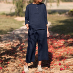 Naiste mood vabaaja n&ouml;&ouml;pidega varrukatega tasku &uuml;hev&auml;rviline &uuml;mara kaelusega p&uuml;kste komplekt S tumesinine v&auml;rv