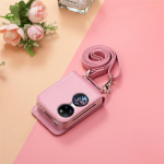 Card Pocket Wallet Nahast telefoni&uuml;mbris Huawei P50 Pocket T&auml;ieliku kaitsega telefonirihma disainiga Moekate Fundas for P50 Pocket roosa
