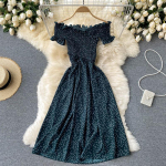 RUGOD Vintage Boho t&auml;piline print &otilde;lgadest Seksikas suvine pikk kleit peokleit, elastne Cross Criss naiste rannapuhkuse tuunika kleit One Size roheline