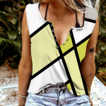 Naiste tankid Seksikad V-kaelusega varrukateta suvetopsid Vest 3D ebakorrap&auml;raste joontega Prindi lahedad kerged topid 7XL sinine