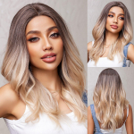 LOUIS FERRE Pikad blondid Esilet&otilde;stetud lainelised pitsid eesmised parukas Blondid segatud pruunid pitsist s&uuml;nteetilised parukad Loomuliku v&auml;limusega kuumakindlad juuksed