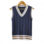 Unisex s&uuml;gistalvine V-kaelusega Pullover Vest paksendatud varrukateta Twist Tekstuuriga Triibuline Splicing College Style Knitting Vest L valge