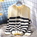 Naiste kapuutsiga pitsiline sviiter 2023. aasta s&uuml;gis/talv Jaapani triibuga pikkade varrukatega kootud avar kampsun, pusa, naiste topp One Size must