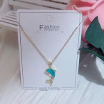 Lihtne ja isikup&auml;rastatud kassisilm kivist v&auml;ikese delfiiniga kaelakee, armas naisterahvas, populaarne kaelarihma kett, mitmek&uuml;lgsed ehted