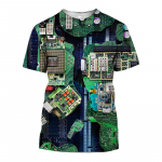Suvised l&uuml;hikeste varrukatega topid Mood Electronic Chip 3D Prindiga T-s&auml;rk Laheda tr&uuml;kkplaadi mustriga T-s&auml;rk meestele Hip Hop Trend Tees M