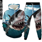 Meeste moe dressikomplektid Shark Dolphin Fish Creative Animal 3D Prindiga riided kapuuts + p&uuml;ksid Naiste vabaaja spordir&otilde;ivad Suurus S-6XL 6XL
