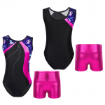 Laste t&uuml;drukute varrukateta tr&uuml;kitud lapiline trikoo metallilise k&otilde;rge v&ouml;&ouml;kohaga l&uuml;hikeste p&uuml;kstega tantsimiseks m&otilde;eldud uisutamisv&otilde;imlemise kombinesoon 3-4 Years Heleroosa