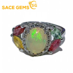 SACE GEMS 925 Sterling Silver 7*9MM naturaalsest opaalist turmaliinist s&otilde;rmused naistele kihlus&otilde;htu kokteilipeol peened ehted Open valge