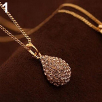 Naiste l&auml;ikiv Rhinestone Waterdropi ripatsiga pika ketiga kampsun kaelakee kuldne