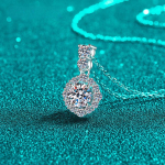 S925 1-karaadine GRA moissanite h&otilde;bedane kaelakee naiste klassikaline &uuml;mmargune ripats juubeliks Uus luksuslik ehete moodne kaelakee Zircon blue