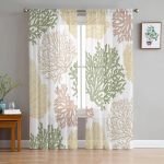 Kollane roheline merekorallide akende t&uuml;llkardinad elutuppa k&ouml;&ouml;ki kaasaegsed aknat&ouml;&ouml;tlused Voile kardinad 135W x 114H(cm)