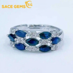 SACE GEMS 925 Sterling Silver Resizable 2*5MM Natual Sapphire Rings for Women Engagement Cocktail Party Fine Jewelry Open sinine