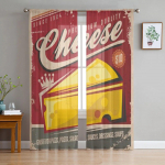 Juust Retroplakati Disain T&uuml;ll L&auml;bipaistvad kardinad elutuppa Magamistuba K&ouml;&ouml;k Kaunistus Voile Organza kardinad 135W x 114H(cm)