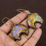 Natural Titanium Druzy Gemstone Handmade Copper Wire Wrap Earring 2.56 o7o31