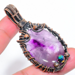 Natural Sage Amethyst Gemstone Handmade Copper Wire Wrap Pendant 2.64 s5n43
