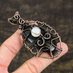 Natural Black Obsidian, Moonstone Gemstone Copper Wire Wrap Pendant 3.15 j5n15