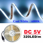 DC5V COB LED-valgusriba USB-toiteallikaga 320LED/m suure tihedusega paindlik valgustus 3000K/4500K/6500K mitmev&auml;rviline valgusriba 0.5M lahe valge v&auml;rv
