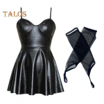 Naiste &ouml;&ouml;s&auml;rk v&otilde;rkvarrukatega Madala l&otilde;ikega spagetirihm A-joon avara &auml;&auml;risega sile kunstnahk seljata, varrukateta mesin&auml;dalate pulma&otilde;htu M must