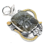 Natural Labradorite Gemstone 925 Sterling Silver Two Tone Pendant 2.17 m6f57