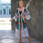 Etnilise stiili ujumisriiete kattekleit retroprindiga paeltega naiste suvine pikk kimono kleit rannariided bikiinide kattekleit Q1521 valge