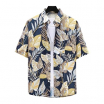 Suvised meeste s&auml;rgid, lehtede tr&uuml;kised, l&uuml;hikesed varrukad, troopiline stiil Hawaii vaba &uuml;herealine, alla keeratav krae, kiire kuiv keskmise pikkusega puhkuse rannatopp 3XL must