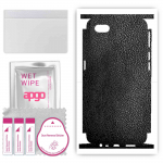 apgo Protective Skin Sticker for the back+sides compatible with Oppo A1k, Full Wrap Film, Foil, Vinyl - Pattern Black Leather