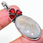 Natural Ocean Jasper, Garnet Gemstone 925 Sterling Silver Pendant 2.21 c1t38