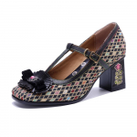Johnature Plaid Segav&auml;rvid Prindi Retro k&otilde;rged kontsad Lillelised pumbad Mood Mary Jane naiste kingad 36 must