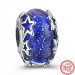 925 Sterling H&otilde;be Sinine Planeet T&auml;hed Kuu Ripats Pav&eacute; Klipphelmed Kosmosereis V&otilde;lud Sobivad Originaal K&auml;ev&otilde;ru DIY Ehted