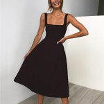 Naiste vintage &uuml;hev&auml;rviline midikleidiga Varrukateta kleit Printsesskleit L must