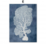 Tumesinine merekorallid merevetikad seinakunst L&otilde;uendimaal P&otilde;hjamaade plakatid ja tr&uuml;kised Rannamaja seinapildid elutoa sisekujunduseks 21x30cm No Framed