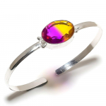 Bi-Color Tourmaline Gemstone 925 Sterling Silver Cuff Bangle Adjustable b7z49