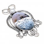 Dendrite Opal, Pearl Gemstone Handmade 925 Sterling Silver Pendant 3.35 b1e04